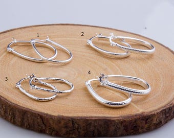 Sterling Silver Oval Textured Hoop Earrings in 4 Styles Priced Per Pair, Dainty Hoop Earrings, Sterling Silver Hoop, Skinny Hoops SER352