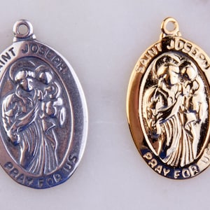 Large Saint Joseph Pendant in Sterling Silver or Gold Plated, Oval Religious Pendant, Pray For Us, Catholic Charm, Religious Jewelry - CM69R