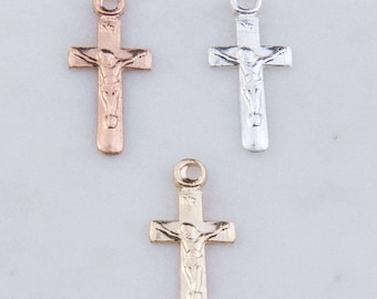 5Pcs- Dainty Crucifix Cross Stamping Charm in Sterling Silver or Gold Filled, Cross Charm, Cross Pendant, Crucifix Cross Pendant, 111R