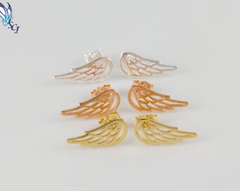 Angel Wing Stud Earrings, Sterling Silver, Gold Plated, Rose Gold Plated, Angel Wing Jewelry, Unique Earring, Wing Studs, Angel Stud, SER314