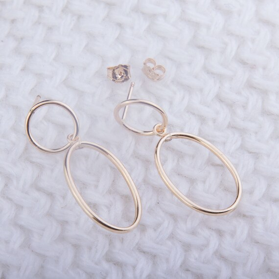 Circle and Oval Dangle Stud Earrings, Earring Findings, Gold