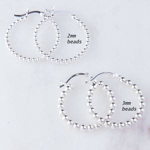 2mm or 3mm Beaded Ear Hoop Findings in Sterling Silver, Earring Findings, Add Pendants, Charms or Chains, Medium Size Hoop Earrings,SER348