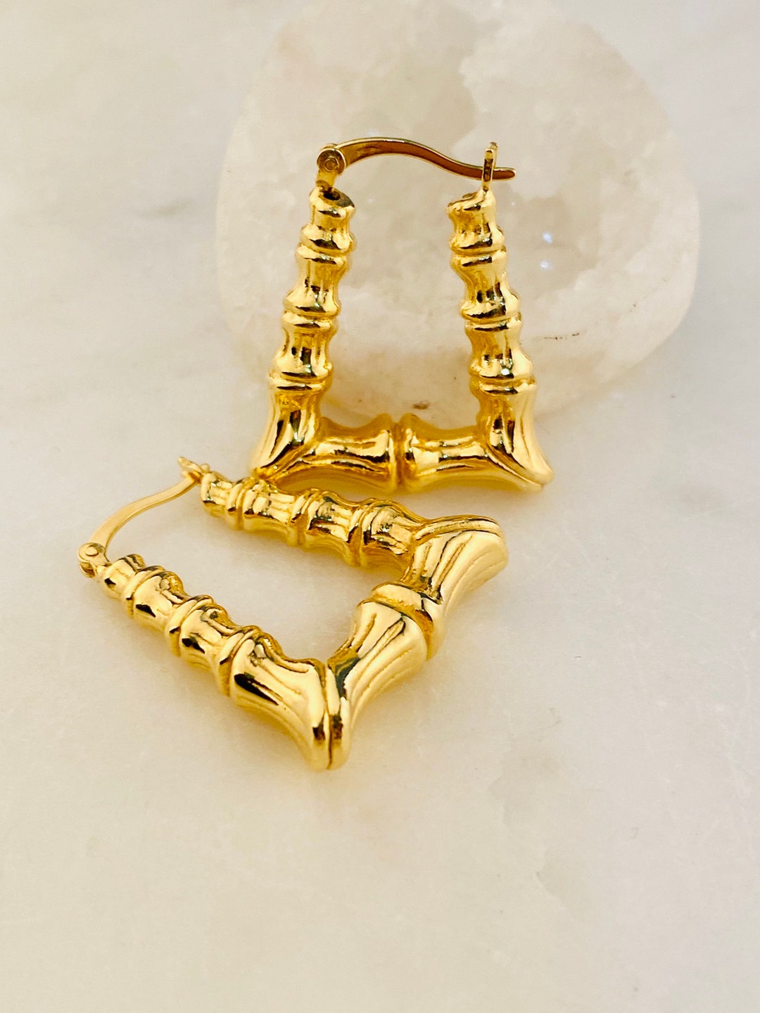 Gold Square Hoop Earrings, Big Gold Hoops,thick Gold Earrings,hoop