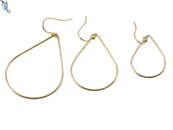 10 Plain 27mm Teardrop Shaped Hoop Wire Earring Findings Plated Brass Metal