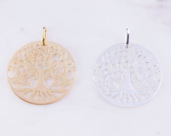 Sterling Silver, Gold Plated Tree of Life Charm, Jewelry Making Supplies, Family Tree Charm, Silver Tree of Life Pendant, Tree Charm HCIN226