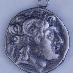 Large Roman, Greek Medallion Coin Pendant in Oxidized Sterling Silver, Medallion Pendant,Ancient Roman Coin Charms, VC43