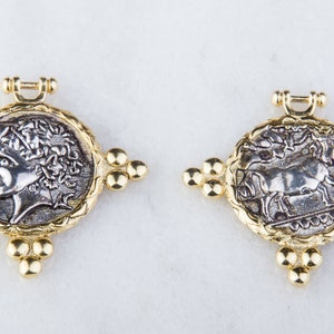 Design Roman, Greek Medallion Coin Pendant in Oxidized Sterling Silver with Gold Plated,Medallion Pendant,Ancient Roman Coin Charms, VC26
