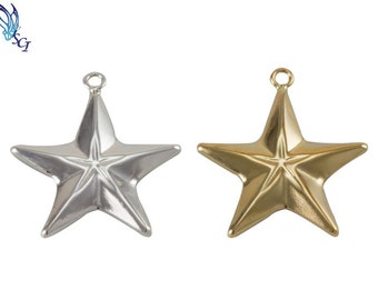 5pcs-large Star Textured Pendant, Sterling Silver, Gold