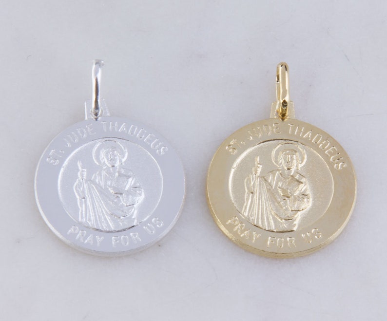 Saint Jude Thaddeus Round Charm Pendant in Sterling Silver, Catholic ...