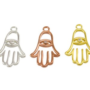 Wire Hamsa with Evil Eye Charm in Sterling Silver, Gold Plated, Rose Gold Plated, Jewelry Making Supplies, Pendant Charm, Evil Eye, HCIN154