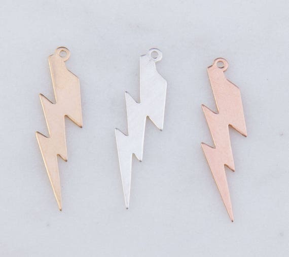 4pcs Large Lightning Bolt Charm in Sterling Silver, Gold Filled