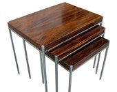 Mid-Century Modern Nesting Tables, Rosewood Chrome, Danish Modern, Set of 3