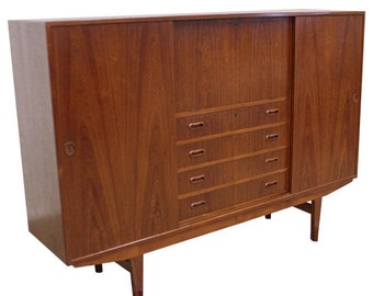 Vintage Mid-Century Modern Omann Jun Danish Modern Teak Secretary Credenza Highboard Dresser Cabinet