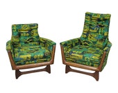 Mid-Century Modern Adrian Pearsall Style His Her Lounge Chairs by Prestige Bassett Arm Chairs