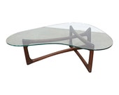 Adrian Pearsall Mid-Century Modern Amorphous Kidney Walnut Glass Coffee Table