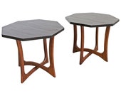 Pair of Mid-Century Modern Sculptural Slate Top Walnut End Tables