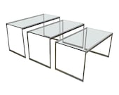 Set of 3 Mid-Century Modern Chrome Glass Top Nesting Tables SideTables