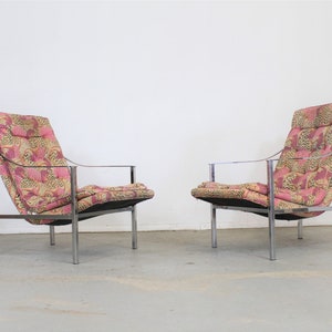 Pair of Mid-Century Modern Milo Baughman Style Chrome Scoop Seat Lounge Chairs image 1