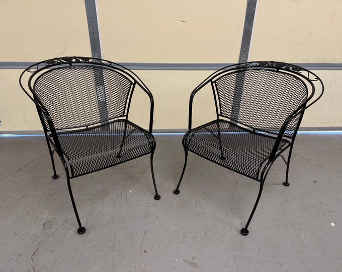 Vintage Pair of  Mid-Century Salterini Curve Back Outdoor Arm Chairs A