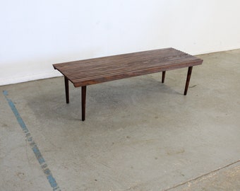 Mid-Century Modern Walnut Slat Bench End/Coffee Table