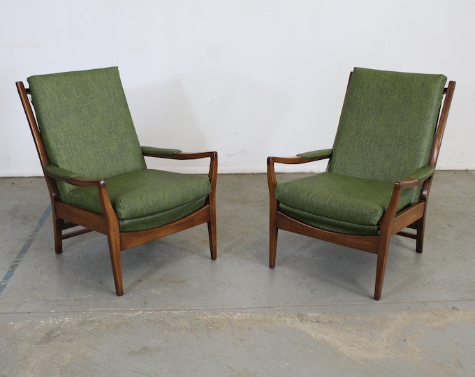 Pair of Mid Century Modern Walnut Open Arm  Lounge Chairs