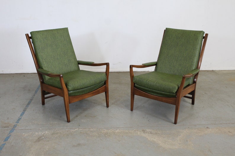 Pair of Mid Century Modern Walnut Open Arm Lounge Chairs image 1