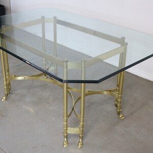 Vintage Brass and Glass Jansen Regency Style Hoof Foot Dining Table image 3