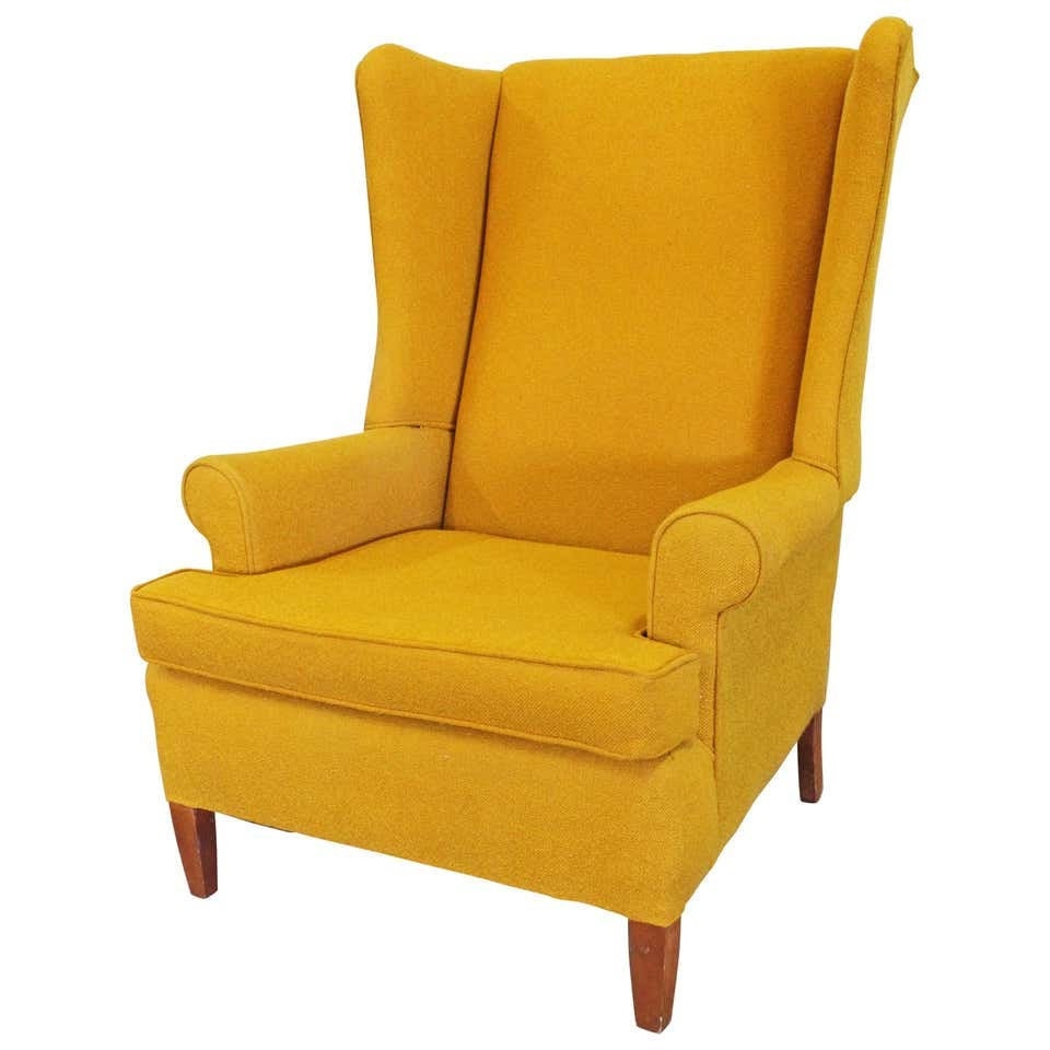 Vintage MidCentury Mustard Yellow Fireside Wing Back Chair