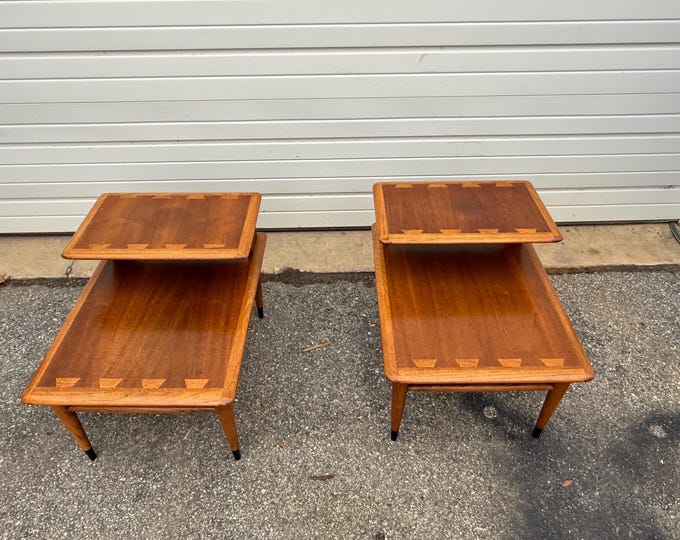 Pair of Mid-Century End Tables by Andre Bus for Lane Acclaim 2-Tier