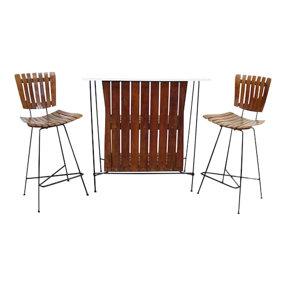 Mid century Bar by Arthur Umanoff 3 piece Slat Style Pair of