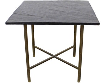 Mid-Century Modern Paul McCobb Style Slate Top Brass X-Base End/Side Table