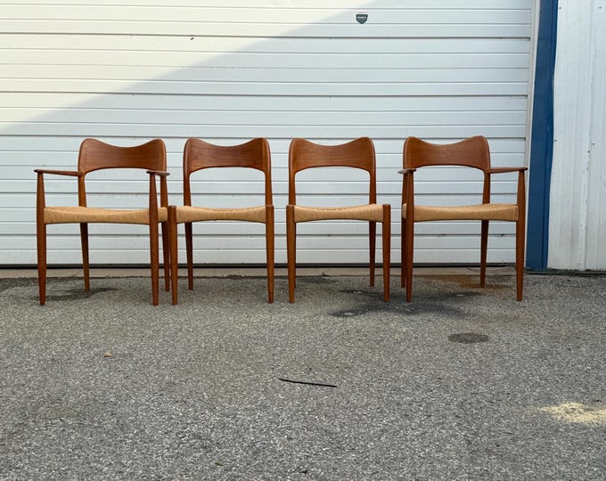 Danish Modern Neils Moller Style Teak Papercord/Dining Chairs Set of 4
