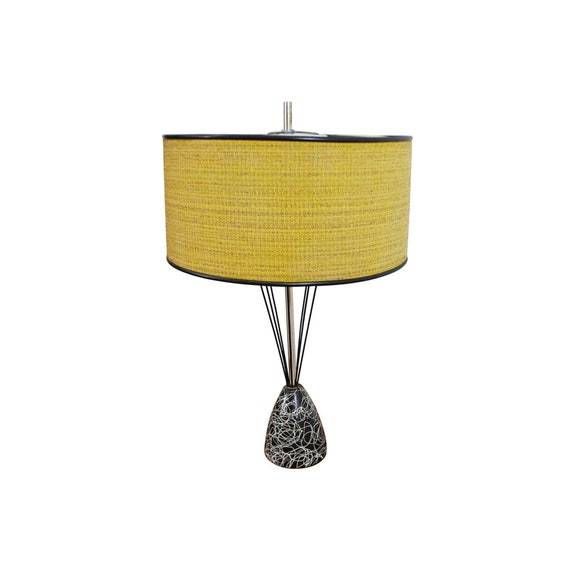 Mid century Modern Lamp Caged Wire Base Drum Shade Painted Table Lamp Vintage Lamp Etsy