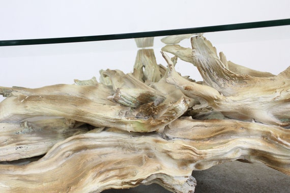 1980年代 コーヒーテーブル ガラス バイオモルフィック アート USA Vintage Mid Century Modern Amorphous/biomorphic Glass Driftwood