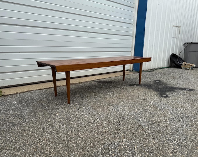 Mid-Century Modern Walnut Slat 60" Bench/Coffee Table B