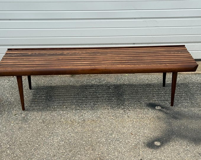 Mid-Century Modern Walnut Slat 60" Bench/Coffee Table