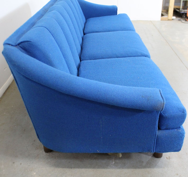 Mid-Century Modern Blue 3-Seater Sofa on Wood Base, Danish Modern Couch image 5