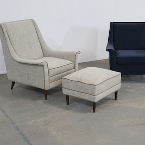 Pair of Mid-Century Modern Paul Mccobb Style Pencil Leg His/Her Lounge Chairs with Ottoman
