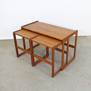 Set of 3 Danish Modern Arne Hovmand-Olsen for Mogens Kold Teak Nesting Tables
