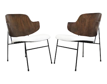 IB Kofod Larsen for Selig Penguin Chairs Pair Mid-Century Danish Modern