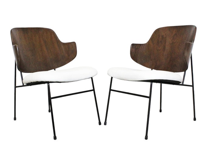 IB Kofod Larsen for Selig Penguin Chairs Pair Mid-Century Danish Modern