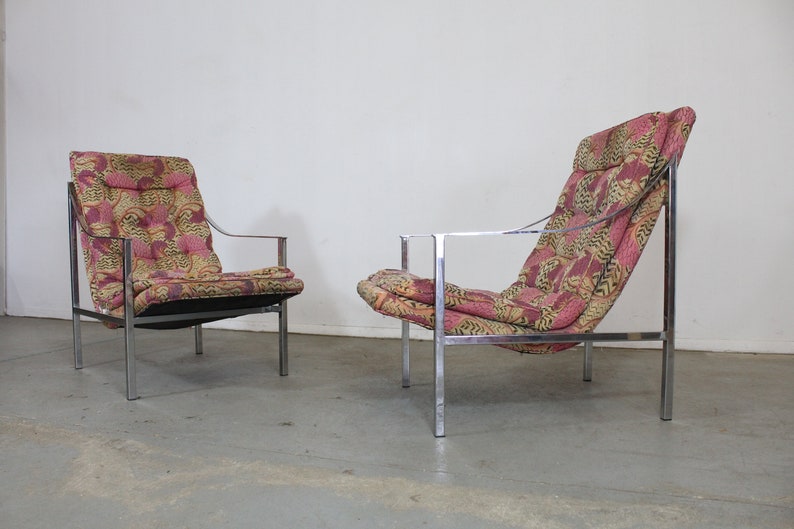 Pair of Mid-Century Modern Milo Baughman Style Chrome Scoop Seat Lounge Chairs image 5