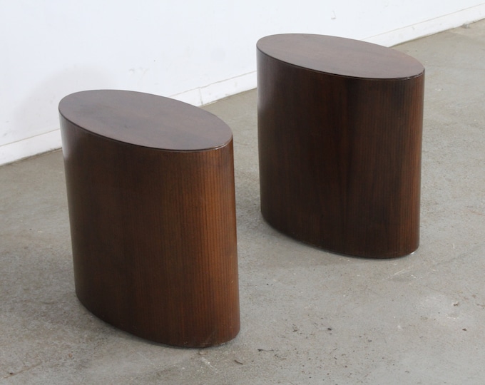 Pair of Mid-Century Modern Oval Walnut Pedestal/Stands/End Table by Lane