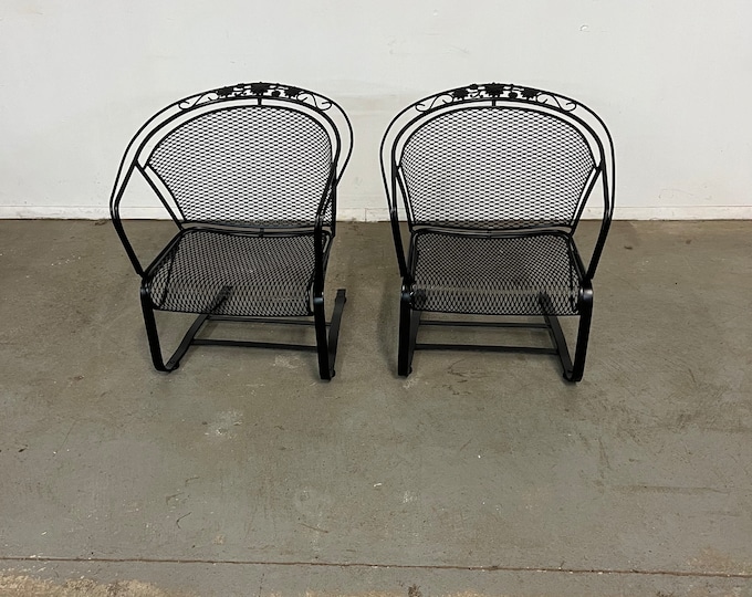 Vintage Pair of Mid-Century Salterini Curve Back Outdoor Cantilever/Springer Arm Chairs A