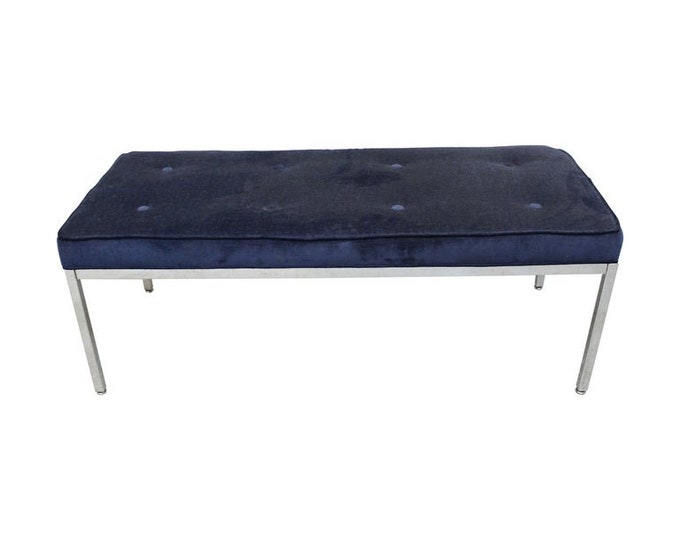 Mid-Century Modern Milo Baughman Style Vintage Chrome Velvet Bench