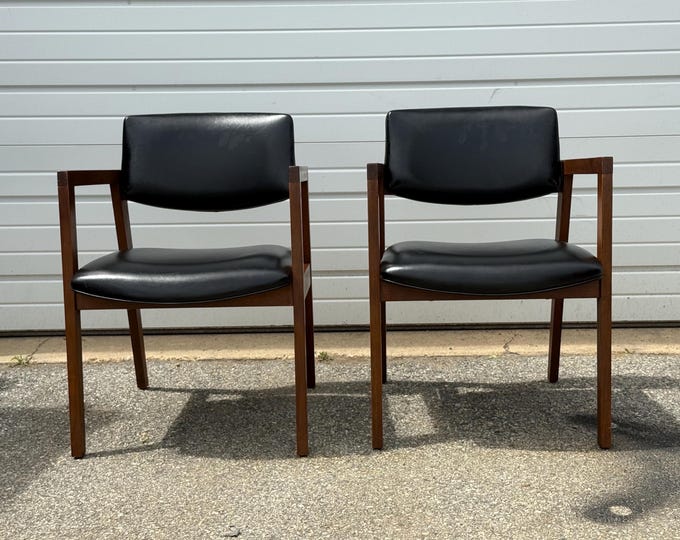 Pair of Mid-Century Lounge Chairs Walnut Open Arm Lounge Chairs #1
