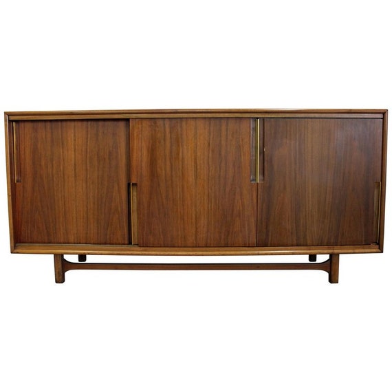 Mid Century Credenza By Cavalier Walnut Sliding Door Etsy