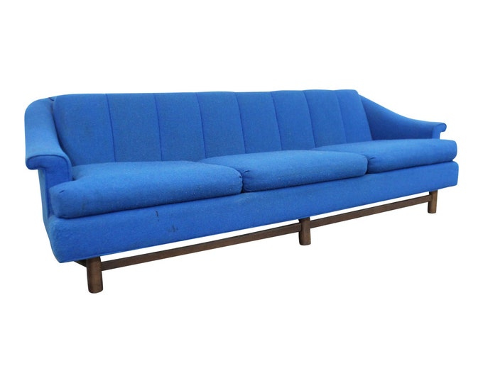 Mid-Century Modern Blue 3-Seater Sofa on Wood Base, Danish Modern Couch