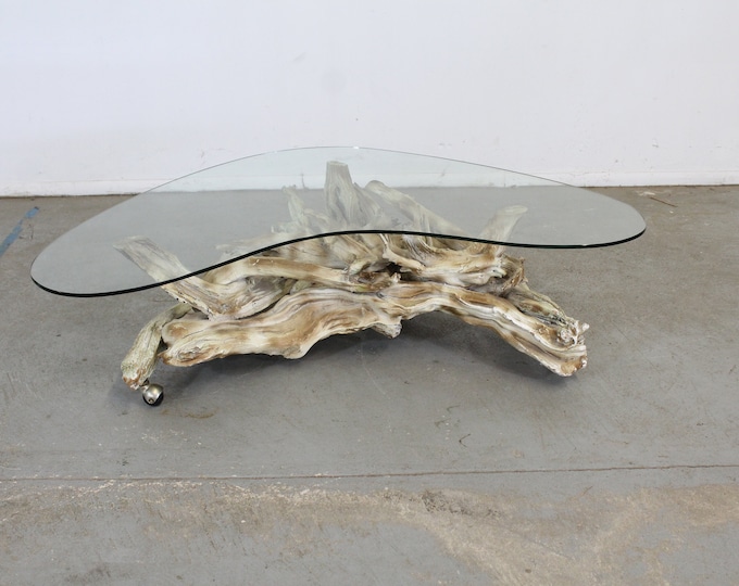 Vintage Mid Century Modern Amorphous/Biomorphic  Glass Driftwood Coffee Table