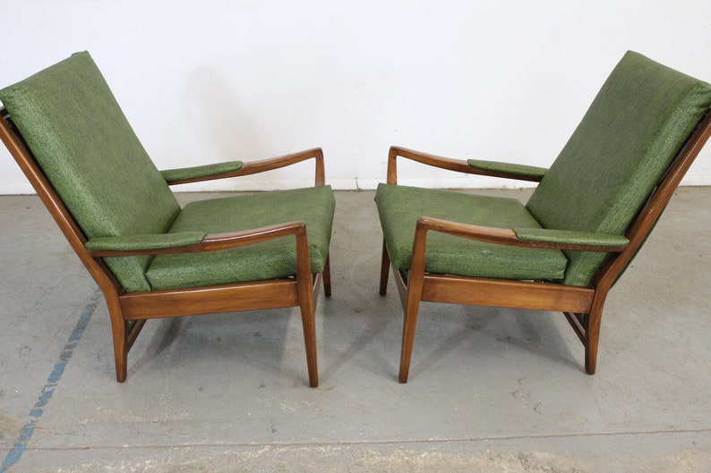 Pair of Mid Century Modern Walnut Open Arm Lounge Chairs image 7